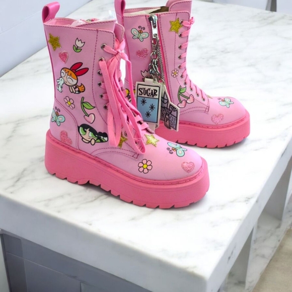 ❤️ Vintage Power Puff Girls Boots Always Sugar & Spice Combat … - Picture 4 of 12